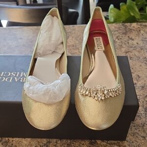 Badgley Mischka Gold Embellished Flats